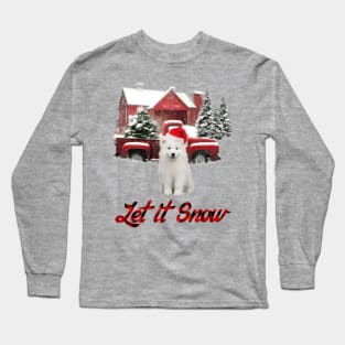 Samoyed Dog Let It Snow Tree Farm Red Truck Christmas Long Sleeve T-Shirt